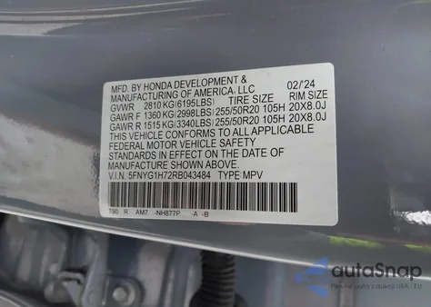 2024 Honda Pilot Touring z USA, uszkodzony, nr VIN 5FNYG1H72RB043484
